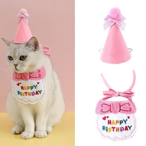 Gehanico Haustier Geburtstag Hut Dreieck Schal Katze Geburtstag Bandana Niedlich Hund Geburtstag Hut Haustier Geburtstag Party Zubehör Geburtstag Outfit für Katze Hund Haustiere (Pink) von Gehanico