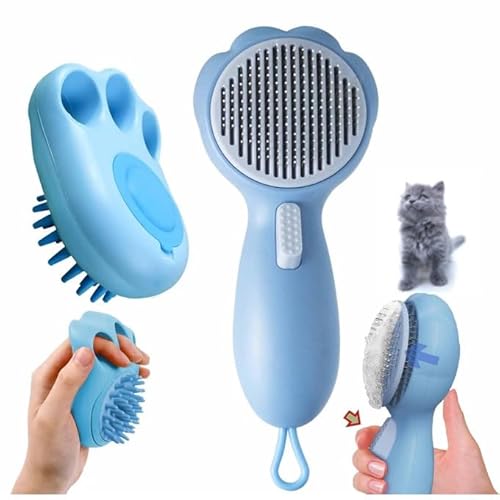 Gehanico Haustierbürsten Hundebürste Katzenbürste Katzenentferner Badebürste Haarentfernung Reinigung Massage Für Lange und Kurze Haare 2 Set (Blau) von Gehanico