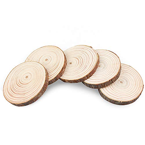Gehanico Holzscheiben zum Basteln, Natürliche runde Holzscheiben, 8–10 cm Unlackierte Holzscheiben, Holzstücke für Untersetzer, Brandmalerei, Heimwerken, Hochzeitsdekoration (5 STK) von Gehanico