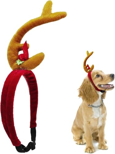 Gehanico Hundegeweih Stirnband Weihnachten Hundekostüm 2024 Neues Weihnachten Hundekostüm für kleine mittelgroße Hunde Zubehör Rentiergeweih Stirnband Hund mit Verstellbarem Gummiband (L) von Gehanico