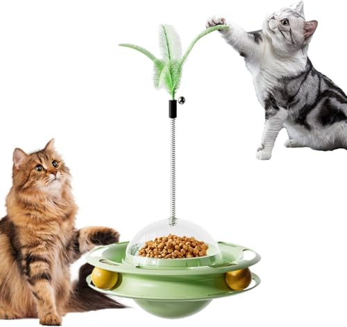 Gehanico Katzenspielzeug Interaktives Windmühle 4 in 1 Leckerli Spender Spielzeug Slow Food Dispenser Katzenspielzeug Interaktives Katzenball Indoor (Grün) von Gehanico