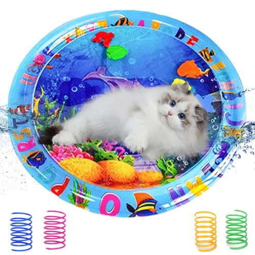 Gehanico Sensorische Wassermatte für Katzen, 2024, Kätzchenspielzeug mit 4 Federspielzeugen, Kühlmatte für den Sommer, sensorische Spielmatte für Katzen, interaktives Katzenspielzeug für heiße Gehanico Sensorische Wassermatte für Katzen, 2024, Kätzchenspielzeug mit 4 Federspielzeugen, Kühlmatte für den Sommer, sensorische Spielmatte für Katzen, interaktives Katzenspielzeug für heiße von Gehanico