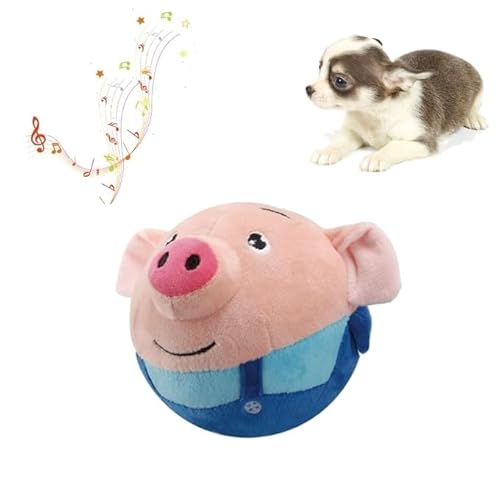 Gehanico Springball für Haustiere USB wiederaufladbar Cartoon Schwein Puppenball Elektrische Interaktion Singen Quietschspielzeug Hüpfendes Schwein für Hunde, Automatisch (Blau) von Gehanico