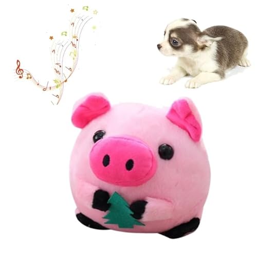 Gehanico Springball für Haustiere USB wiederaufladbar Cartoon Schwein Puppenball Elektrische Interaktion Singen Quietschspielzeug Hüpfendes Schwein für Hunde, Automatisch (Schwein) von Gehanico