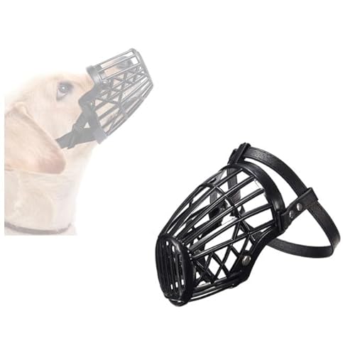 Haustierkorb-Masken aus Kunststoff-Maulkorb mit Ledergürtel, atmungsaktiv, komfortabel, glatt, für Hunde, Anti-Biss verstellbar, Hunde-Trainingsmundabdeckung, Netzkäfig (Schwarz,16cm) von Gehanico