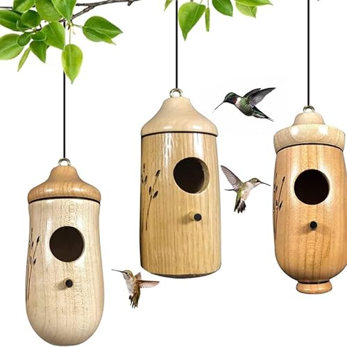 Hölzernes Kolibrihaus, Libiyi Hölzernes Kolibrihaus Geschenk für Naturliebhaber Sherem Hölzernes Kolibrihaus Wooden Hummingbird House Wooden Hummingbird House (3 STK) von Gehanico