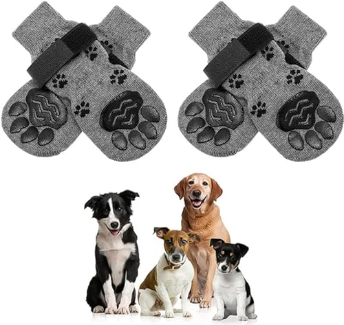 Hunde Socken Anti-Rutsch Weicher Verstellbarer Pfotenschutz für Alter Hund für den Innenbereich auf Hartholzböden Doppelseitige Griffe (L,Grau 2) von Gehanico