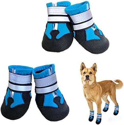 Hundeschuhe 4 STK Pfotenschutz Hundestiefel Hundestiefel mit Anti Rutsch Sohle wasserdichte Hundeschuhe mit Reflektierenden Riemen Hundeschnee Stiefel Pfotenschutz (M,Blau) von Gehanico