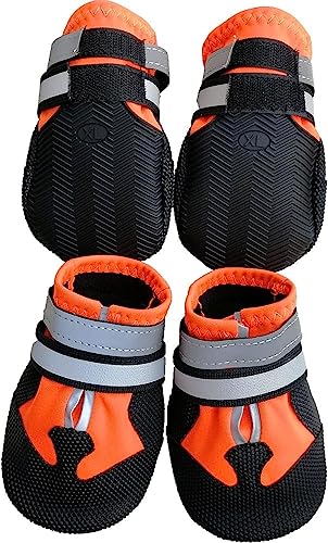 Hundeschuhe 4 STK Pfotenschutz Hundestiefel Hundestiefel mit Anti Rutsch Sohle wasserdichte Hundeschuhe mit Reflektierenden Riemen Hundeschnee Stiefel Pfotenschutz (M,Orange) von Gehanico