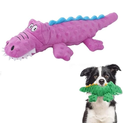 Hundespielzeug Krokodil Plüschspielzeug Quietschende Hundespielzeuge mit Knitterpapier Gefüllte Hundespielzeug Sicher Kauspielzeug für Kleine Mittel Hunde (Lila) von Gehanico
