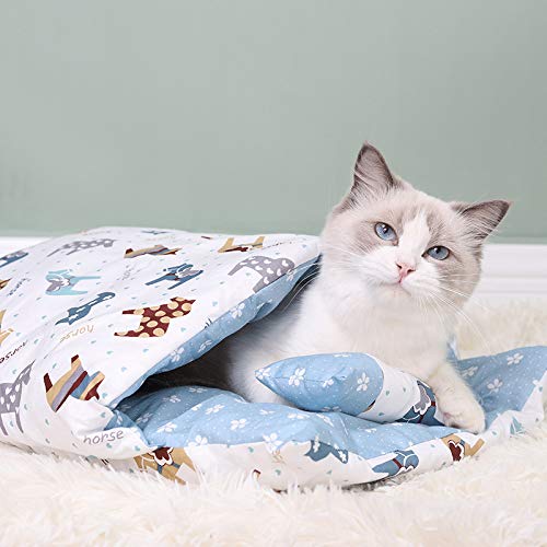 Katzenbett, Katzenschlafsack, abnehmbar und waschbar, Katzenhöhle mit Reißverschluss und Haustierkissen, super weich und bequem, Katzenkissen, Kitty-Sack, geeignet für Katzen und Welpen, M-Blau Katzenbett, Katzenschlafsack, abnehmbar und waschbar, Katzenhöhle mit Reißverschluss und Haustierkissen, super weich und bequem, Katzenkissen, Kitty-Sack, geeignet für Katzen und Welpen, M-Blau von Gehanico