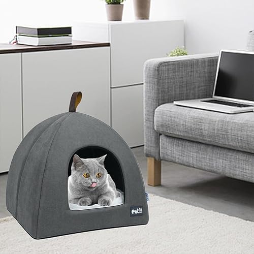 Katzenbett Katzenhöhlen warmes Katzenhaus Haustierhaus Katzentunnel Bett Welpe Kaninchen Haustier Nest Höhle Bett Haus Katzenzelt Maus Design für Katzen Hund (Grau) von Gehanico