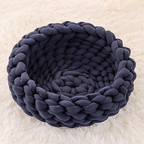 Katzenkorb Katzenbett Gewebtes Katzenbett Katzenkörbchen Katzenbett Klein Hundebett Katze Wärmt Nest Haustier Schlafsack Für Katzen Und Kleine Hunde (L,Navy Blau) von Gehanico