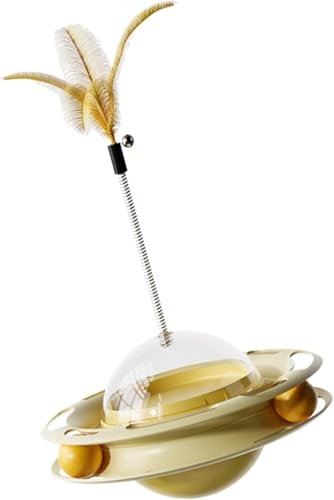 Katzenspielzeug Interaktives Windmühle 4 in 1 Leckerli Spender Spielzeug Slow Food Dispenser Katzenspielzeug Interaktives Katzenball Indoor (Gelb) von Gehanico
