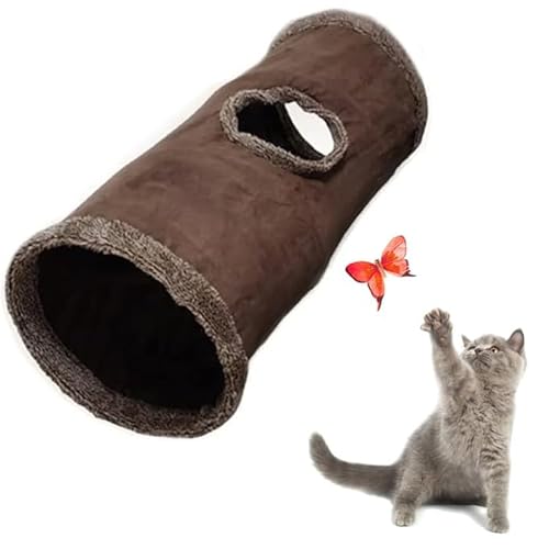 Katzentunnel Katzenspielzeug Wildleder,Cat Tunnel mit Ball faltbar, leicht zu waschen und zu Trocknen Faltbar Spieltunnel Rascheltunnel für Katzen und kleine Tiere (S,Braun) von Gehanico