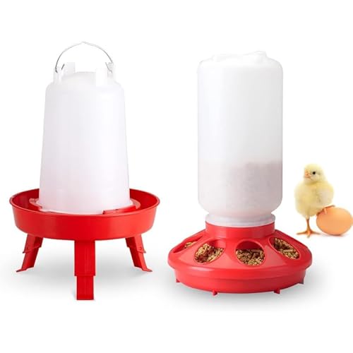 Küken Feeder und Waterer Kit 1.5L Hühnertränke mit 3 einstellbaren Höhen Kükenbewässerung für Entenbrüter Geflügelfarm Ente (Rot) von Gehanico