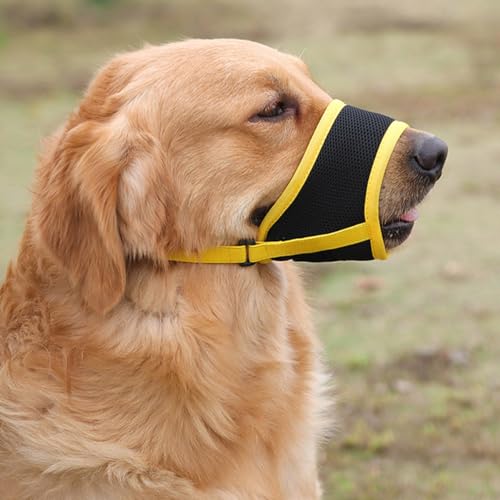 Maulkorb Hunde Nylon Maske Verhindert Beißen Und Fressen Bellen Und Kauen Für Große Hunde Verstellbarer, Für Verbindungsgurt Kleine Mittlere Große Hunde (L,Gelb) von Gehanico