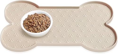 Rutschfeste Silikon-Hundefuttermatte, wasserdicht, mit erhöhtem Rand, geeignet für kleine, mittelgroße Hunde und Katzen, Futtermatte (Beige) von Gehanico