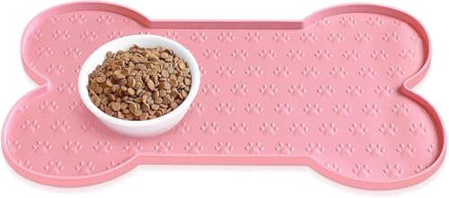 Rutschfeste Silikon-Hundefuttermatte, wasserdicht, mit erhöhtem Rand, geeignet für kleine, mittelgroße Hunde und Katzen, Futtermatte (Rosa) von Gehanico