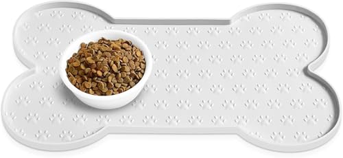 Rutschfeste Silikon-Hundefuttermatte, wasserdicht, mit erhöhtem Rand, geeignet für kleine, mittelgroße Hunde und Katzen, Futtermatte (weiß) von Gehanico