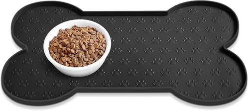 Rutschfeste Silikon-Hundefuttermatte, wasserdichtes Haustier-Tischset mit erhöhtem Rand, geeignet für kleine, mittelgroße Hunde und Katzen, Futtermatte (schwarz) von Gehanico