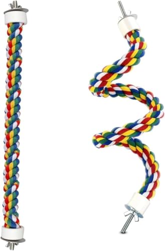 Vogelseil-Sitzstangen für Papageien, Nymphensittiche, Sittiche, Wellensittiche, 40,6 und 61 cm, buntes Baumwoll-Spiralspielzeug, bequeme Sitzstange für Seil, Vogelkäfig, Kletterständer, Seil (2 Stück) Vogelseil-Sitzstangen für Papageien, Nymphensittiche, Sittiche, Wellensittiche, 40,6 und 61 cm, buntes Baumwoll-Spiralspielzeug, bequeme Sitzstange für Seil, Vogelkäfig, Kletterständer, Seil (2 Stück) von Gehanico