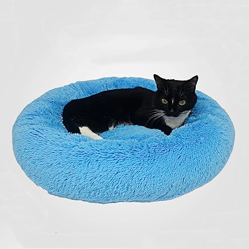 Geizire 61 cm Katzenbett Hundebett für Katzen, kleine/mittelgroße Hunde, waschbar, Donut, beruhigend, rund, weich, flauschig, warm und gemütlich, Anti-Angst-Kuschel, Haustierbett (Medium, Blau) von Geizire