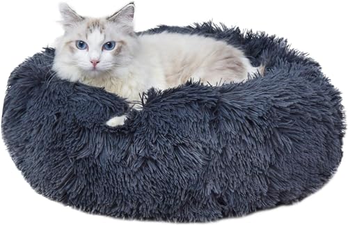 Geizire 61 cm Katzenbett für Katzen, kleine,mittelgroße Hunde, waschbar, Donut, beruhigend, rund, weich, flauschig, warm und gemütlich, Anti-Angst-Kuscheltier, grau) (Medium, Dunkelgrau) von Geizire