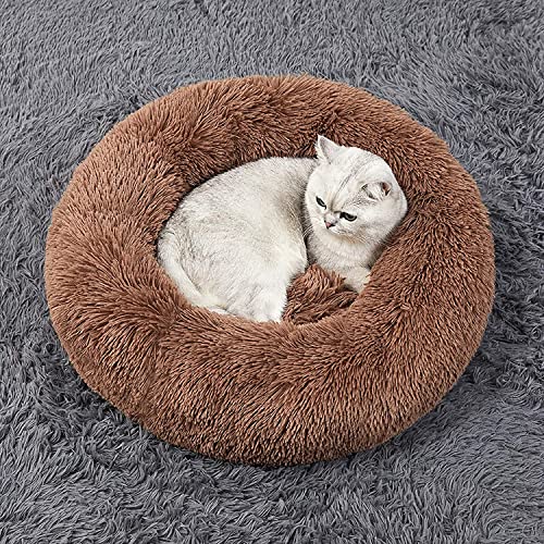 Geizire Katzenbett / Hundebett für Katzen, kleine und mittelgroße Hunde, waschbar, Donut-Beruhigung, rund, weich, flauschig, warm und gemütlich, Anti-Angst-Kuschelbett, Gelenkentlastung, 61 cm von Geizire