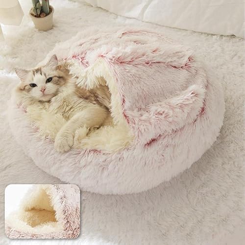 Geizire Kleines Hundebett & Katzenbett, runde Donut-beruhigende Katzenbetten, wasser-/schmutzabweisender Boden (Medium, Rosa) von Geizire