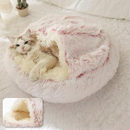 Geizire Kleines Hundebett & Katzenbett, runde Donut-beruhigende Katzenbetten, wasser-/schmutzabweisender Boden (groß, rosa) von Geizire