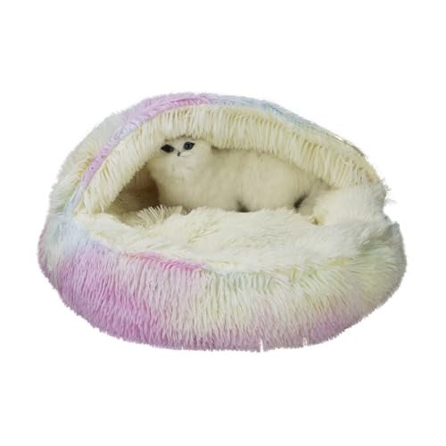 Geizire Kleines Hundebett & Katzenbett, rundes Donut-Bett mit beruhigender Donut-Oberfläche, Anti-Angst-Höhlenbett mit Decke mit Kapuze für Wärme und Sicherheit, maschinenwaschbar, wasser- und von Geizire