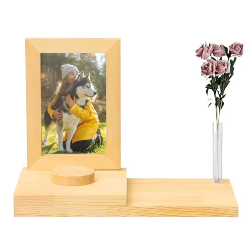 GeluEla Bilderrahmen Hund und Katze, Pet Memorial Fotorahmen, Keepsake Bilderrahmen Hunde Erinnerung mit Kleine Glasflasche für Hundebesitzer Erinnerungs-Hundebilderrahmen (Original Holzfarbe) von GeluEla