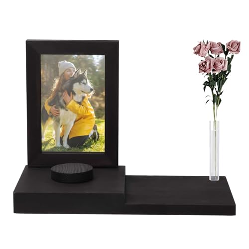 GeluEla Bilderrahmen Hund und Katze, Pet Memorial Fotorahmen, Keepsake Bilderrahmen Hunde Erinnerung mit Kleine Glasflasche für Hundebesitzer Erinnerungs-Hundebilderrahmen (Schwarz Braun) von GeluEla