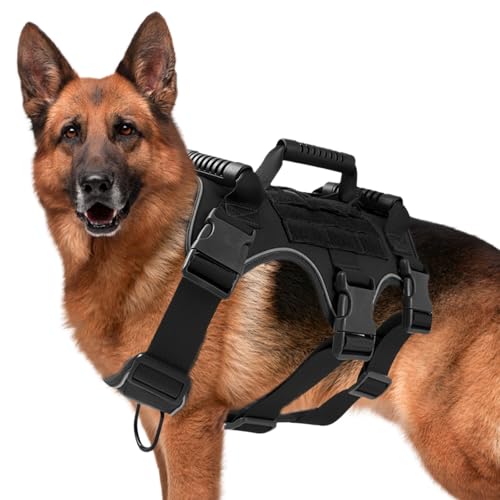 Hundegeschirr Grosse Hunde, No-Pull Hundegeschirr, Taktisches Hundegeschirr, Einstellbar Sicherheitsgeschirr Ultra Atmungsaktiv mit Reflektierend, Anti Zug hundegeschirr mit Griff (XL) von GeluEla