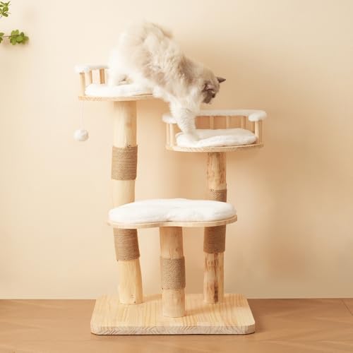 Designer-Kratzbaum aus Massivholz, mit 3 Sprungbrettern, abnehmbaren Polstern und Spielzeugbällen, Wolkenform – natürlich, umweltfreundlich, nachhaltig, Kratzbaum. von Gelukueub