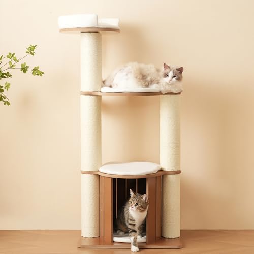 Katzenkratzbaum 135 cm mit XXL-Stamm - Stabiler Kletterbaum, 3-stufige Plattformen, 1 Katzenhaus, 12 cm dickere Stämme, herausnehmbare Matten und Kippschutz,Wasserdicht und feuchtigkeitsbeständig von Gelukueub