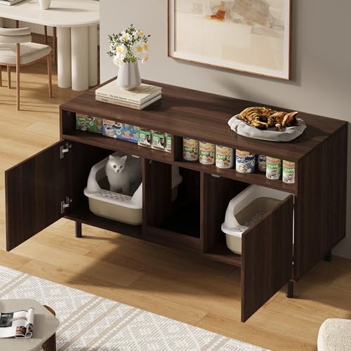 Katzentoiletten-Schrank/Katzenstreuwanne-Schrank mit Sandauffangmatte, Haustier-Schrank mit Ablage, Haustier-Sideboard/TV-Schrank, ohne Katzenstreuwanne, 120x50x66cm (Nussbaumfarbe) von Gelukueub