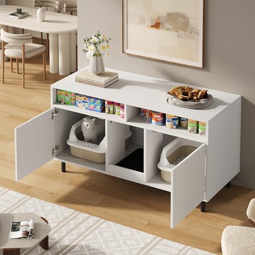 Katzentoiletten-Schrank/Katzenstreuwanne-Schrank mit Sandauffangmatte, Haustier-Schrank mit Ablage, Haustier-Sideboard/TV-Schrank, ohne Katzenstreuwanne, 120x50x66cm (Weiß) von Gelukueub