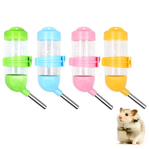 Geluode 4 Stück 80 ml Hamster-Wasserflaschen, kein Griff, hängender Wasserspender für Kleintiere, automatischer Wasserspender für Hamster, Kaninchen, Meerschweinchen, Eichhörnchen, Kleintiere von Geluode