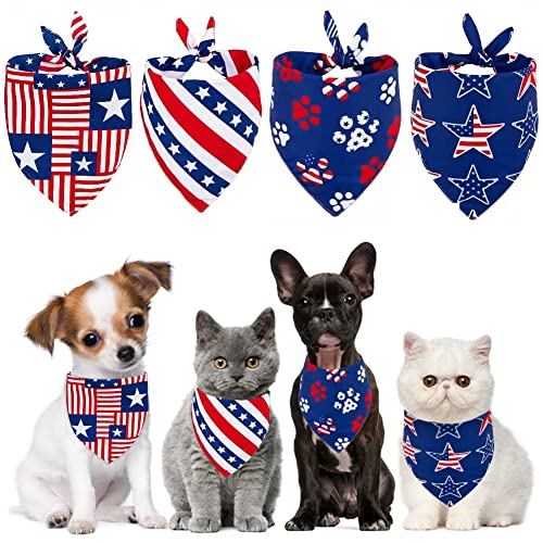 Hundehalstücher mit amerikanischer Flagge, 4. Juli, 4 Stück, Dreieckstuch für Haustiere, Urlaub für kleine, mittelgroße und große Hunde, Katzen, Haustiere von Geluode