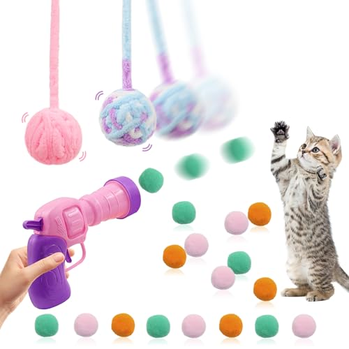 Katzenspielzeug, Ballwerfer mit 50 kleinen weichen Bommeln + 2 Wollbällen, lustige, interaktive Katzen, leise, bunte Ballschießen, Jagd, Trainingsspielzeug für drinnen und draußen, erwachsene Katzen Katzenspielzeug, Ballwerfer mit 50 kleinen weichen Bommeln + 2 Wollbällen, lustige, interaktive Katzen, leise, bunte Ballschießen, Jagd, Trainingsspielzeug für drinnen und draußen, erwachsene Katzen von Geluode