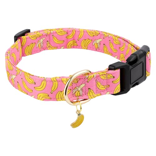 Gelwoo Hundehalsband aus Baumwolle, weich und niedlich, Welpenhalsband mit Bananenmuster, für Mädchen, Hündinnen, Jungen, Hunde, verstellbare Schnalle, Haustierhalsband für kleine, mittelgroße und von Gelwoo