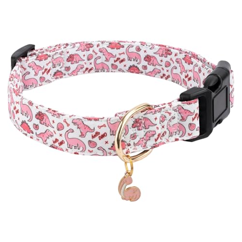Gelwoo Hundehalsband aus Baumwolle, weich und niedlich, Welpenhalsband mit rosa Dinosaurier-Muster, für Mädchen, weibliche und Jungen, verstellbare Schnalle, Haustierhalsband für kleine, mittelgroße Gelwoo Hundehalsband aus Baumwolle, weich und niedlich, Welpenhalsband mit rosa Dinosaurier-Muster, für Mädchen, weibliche und Jungen, verstellbare Schnalle, Haustierhalsband für kleine, mittelgroße von Gelwoo