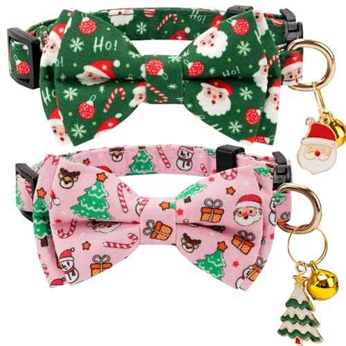 Gelwoo Weihnachtskatzenhalsband mit abnehmbarer Fliege und Glöckchen für Jungen, Mädchen, Katzen, niedliches Kätzchen-Halsband mit Weihnachtsbaum- und Weihnachtsmann-Muster für weibliche und männliche Gelwoo Weihnachtskatzenhalsband mit abnehmbarer Fliege und Glöckchen für Jungen, Mädchen, Katzen, niedliches Kätzchen-Halsband mit Weihnachtsbaum- und Weihnachtsmann-Muster für weibliche und männliche von Gelwoo
