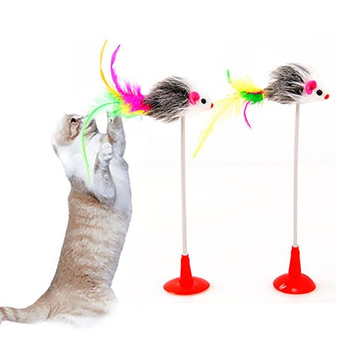 Gemini_mall® 1 x Kätzchen Katze Teaser Interaktives Spielzeug-Mäuse Dangler Stange mit Glocke und Feder, Zufällige Farbe von Gemini_mall