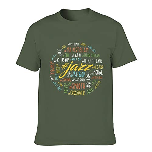 Herren Baumwoll-T-Shirt Bunte Jazz Genres modisch Runder Ausschnitt - T-Shirt für Fitness Army Green 5XL von Generic Branded