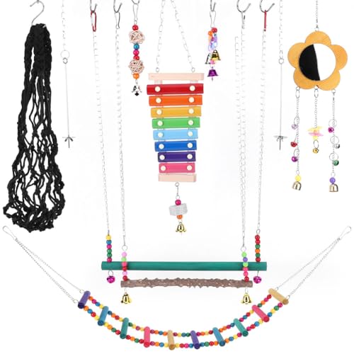 10-teiliges Vogel-Set, Schaukel, Kau-Training, kleine Hängematte, Spielzeug für Wellensittiche, Sittiche, Nymphensittiche, Mynah 10-teiliges Vogel-Set, Schaukel, Kau-Training, kleine Hängematte, Spielzeug für Wellensittiche, Sittiche, Nymphensittiche, Mynah von Generic