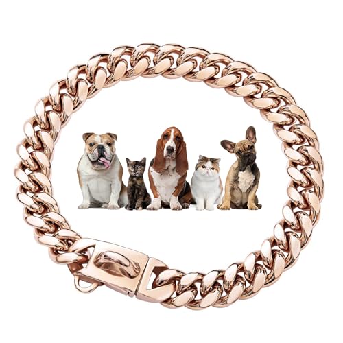 14mm Gold/Silber/Roségold Ketten Halsband Hund, Hundehalsband mit Sicherer Schnalle, Kubanische Gliederkette, Edelstahl Starke Schwerlast kaubeständig Gehtrainingshalsband für Hunde (Roségold,12inch) 14mm Gold/Silber/Roségold Ketten Halsband Hund, Hundehalsband mit Sicherer Schnalle, Kubanische Gliederkette, Edelstahl Starke Schwerlast kaubeständig Gehtrainingshalsband für Hunde (Roségold,12inch) von Generic