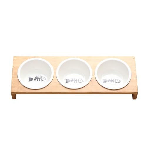 1Set Katzenfutter Schüssel Mit Stand Stilvolle Keramik Pet Dish Für Katzen Hunde Einfach Zu Indoor Wasser Wgm193 (White, 34.3x12cm) von Generic